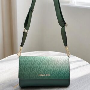 MICHAEL KORS Jet Set Large Ombré Signature Logo ZA Crossbody Bag
Moss Multi 
NWT